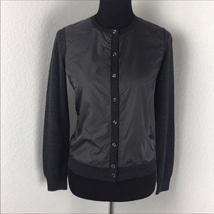 Moncler grey wool cardigan, signature nylon inlay